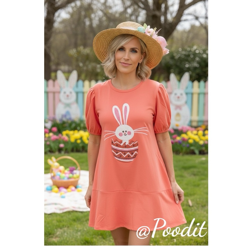PEACH LOVE CALIFORNIA puff sleeve sequin bunny ruffle bottom hem dress S M L